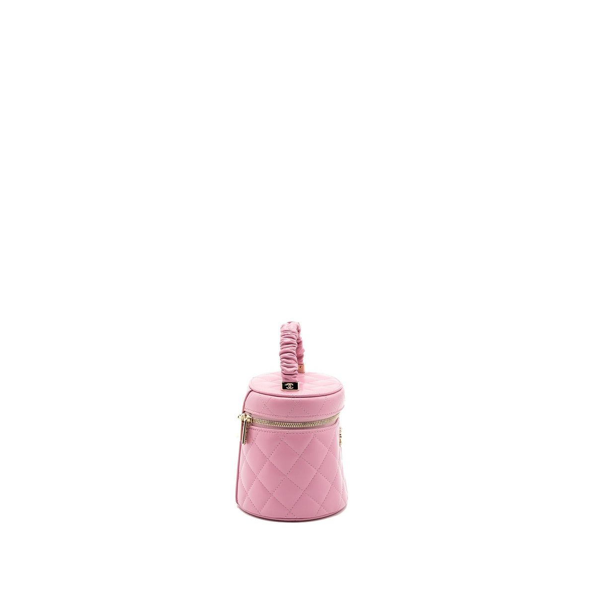 CHANEL TOP HANDLE ROUND VANITY CASE LAMBSKIN PINK LGHW