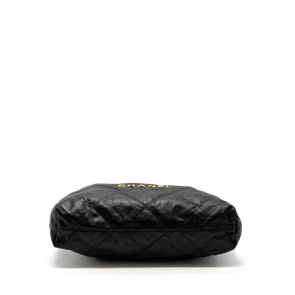 CHANEL MEDIUM 22 BAG SHINY CALFSKIN BLACK BRUSHED GHW(MICROCHIP)