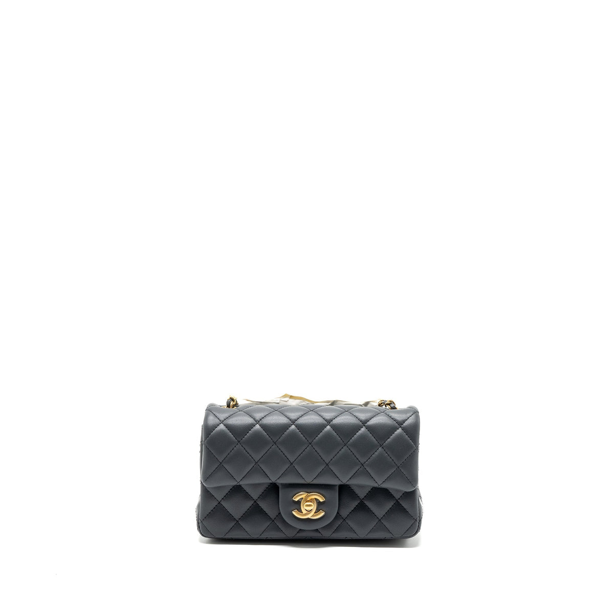 CHANEL 23K PEARL CRUSH MINI RECTANGULAR FLAP BAG LAMBSKIN DARK GREY GHW