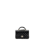 CHANEL TOP HANDLE MINI RECTANGULAR FLAP BAG LAMBSKIN BLACK LGHW (MICROCHIP)