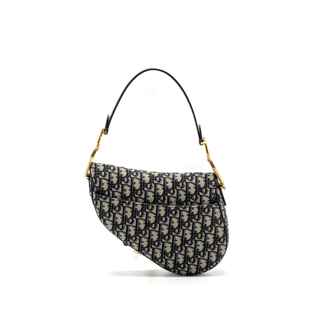 DIOR MEDIUM SADDLE BAG BLUE OBLIQUE JACQUARD CANVAS GHW