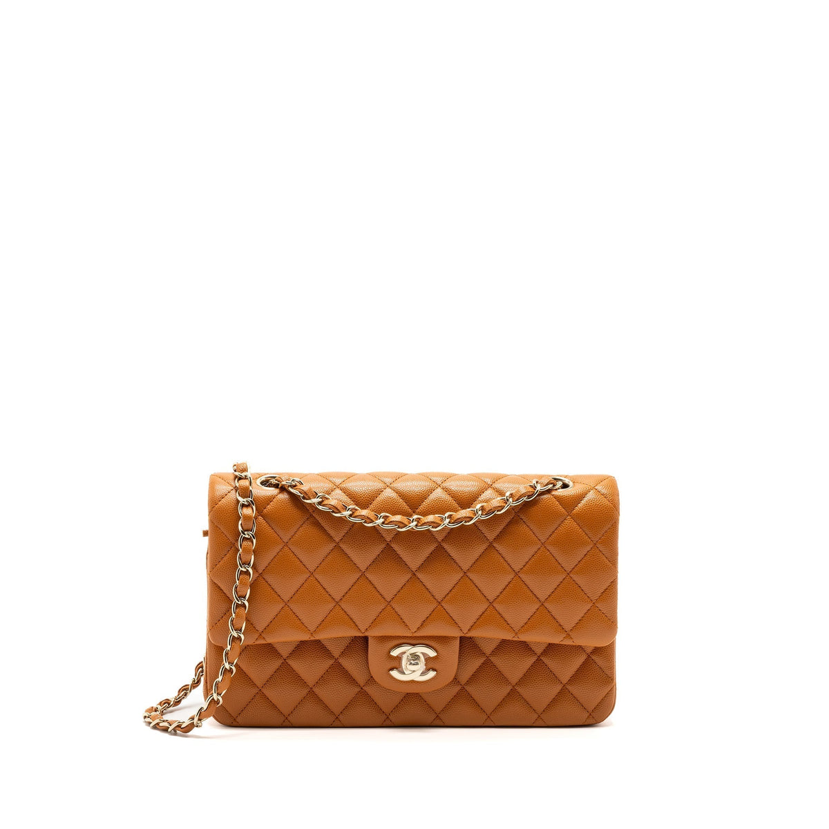 CHANEL MEDIUM CLASSIC DOUBLE FLAP BAG CAVIAR CARAMEL LGHW(MICROCHIP)