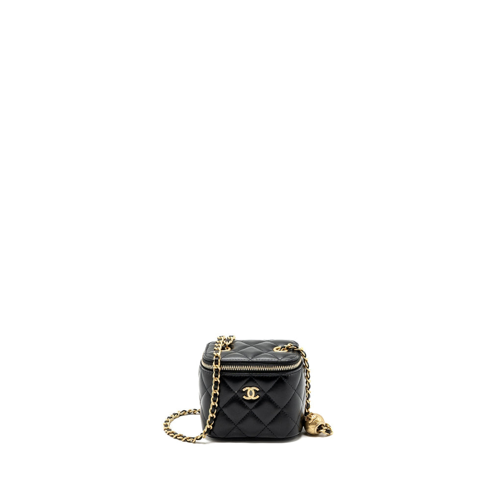 CHANEL PEARL CRUSH MINI VANITY WITH CHAIN LAMBSKIN BLACK GHW
