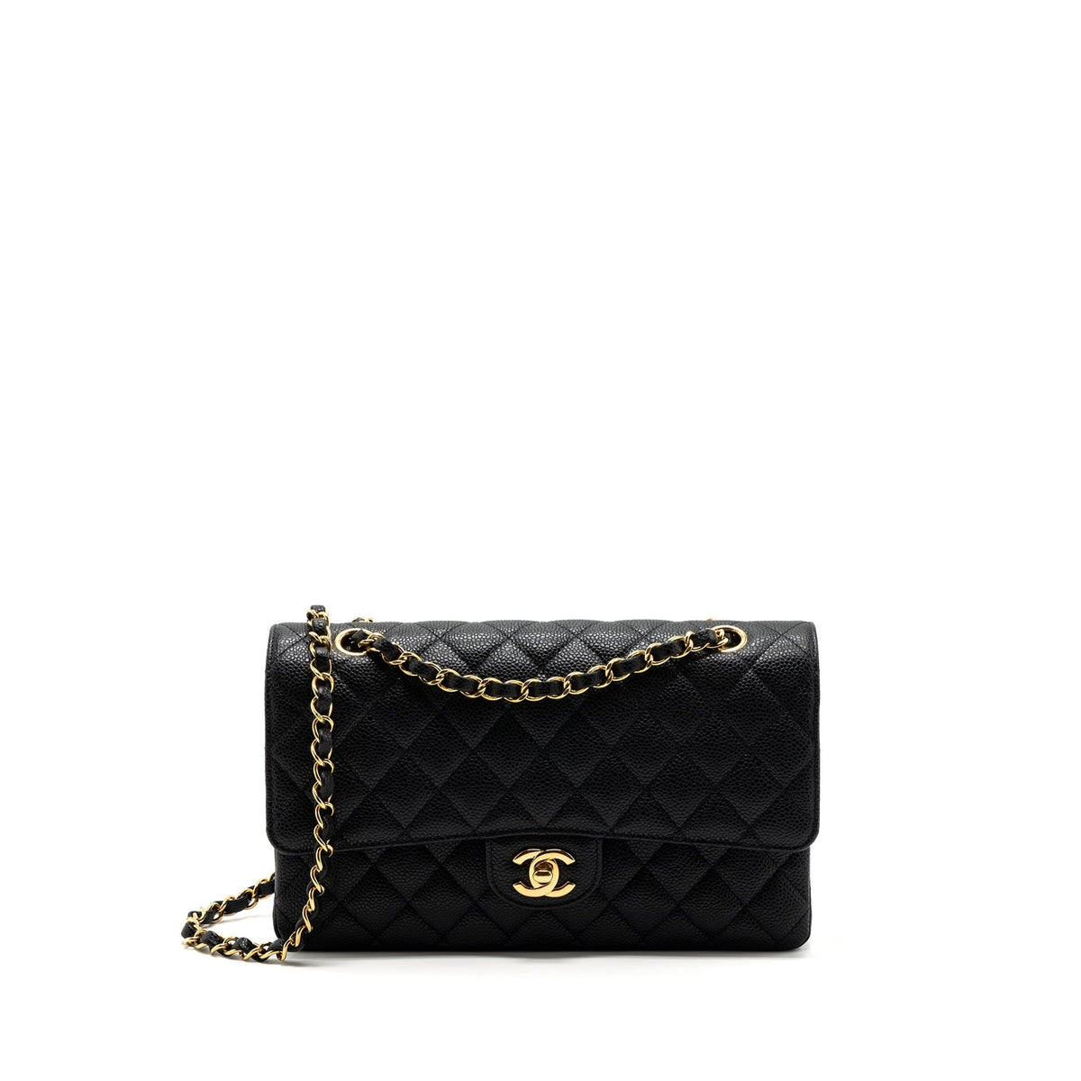 CHANEL MEDIUM CLASSIC DOUBLE FLAP BAG CAVIAR BLACK GHW(MICROCHIP)