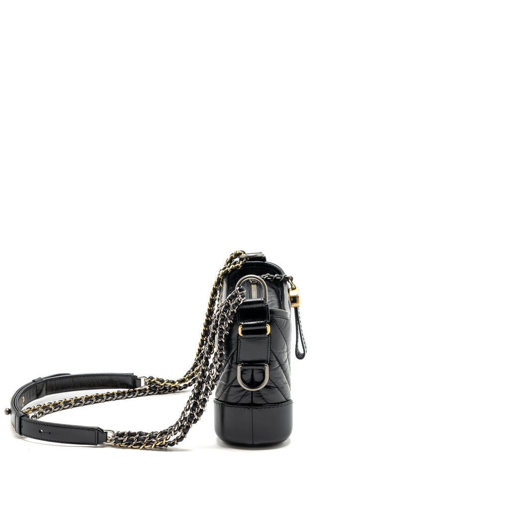 CHANEL SMALL GABRIELLE HOBO BAG CHEVRON AGED CALFSKIN BLACK MULTICOLOUR HARDWARE