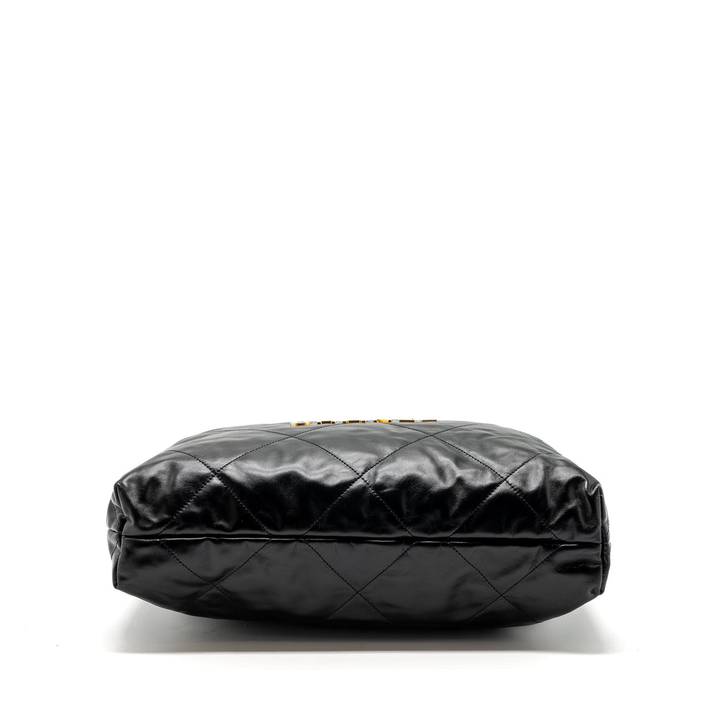 CHANEL MEDIUM 22 BAG SHINY CALFSKIN BLACK GHW (MICROCHIP)