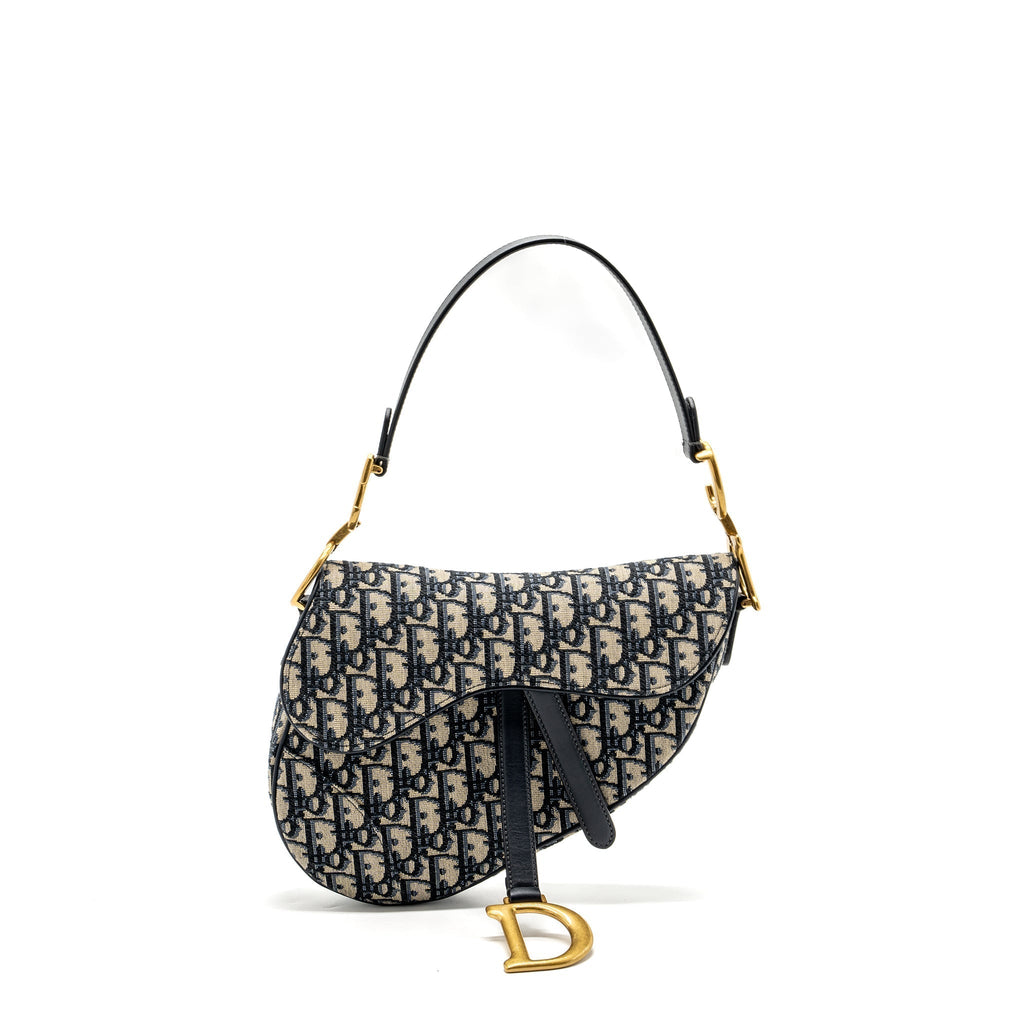 DIOR MEDIUM SADDLE BAG BLUE OBLIQUE JACQUARD CANVAS GHW