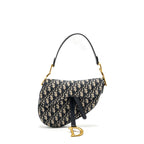 DIOR MEDIUM SADDLE BAG BLUE OBLIQUE JACQUARD CANVAS GHW