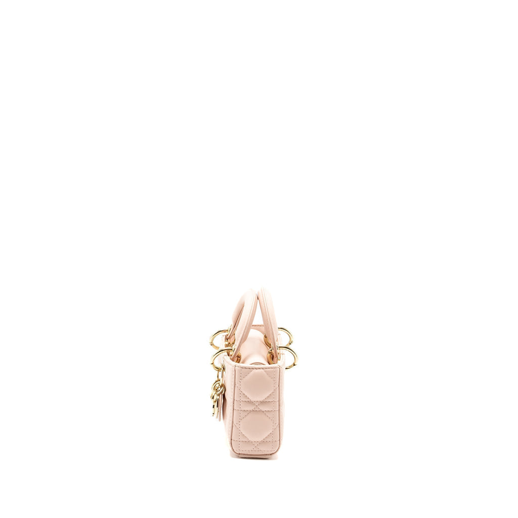 DIOR LADY D-JOY MICRO BAG LAMBSKIN POWDER PINK LGHW