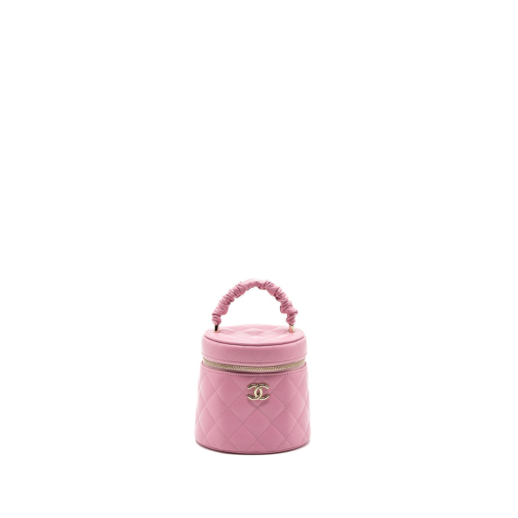 CHANEL TOP HANDLE ROUND VANITY CASE LAMBSKIN PINK LGHW