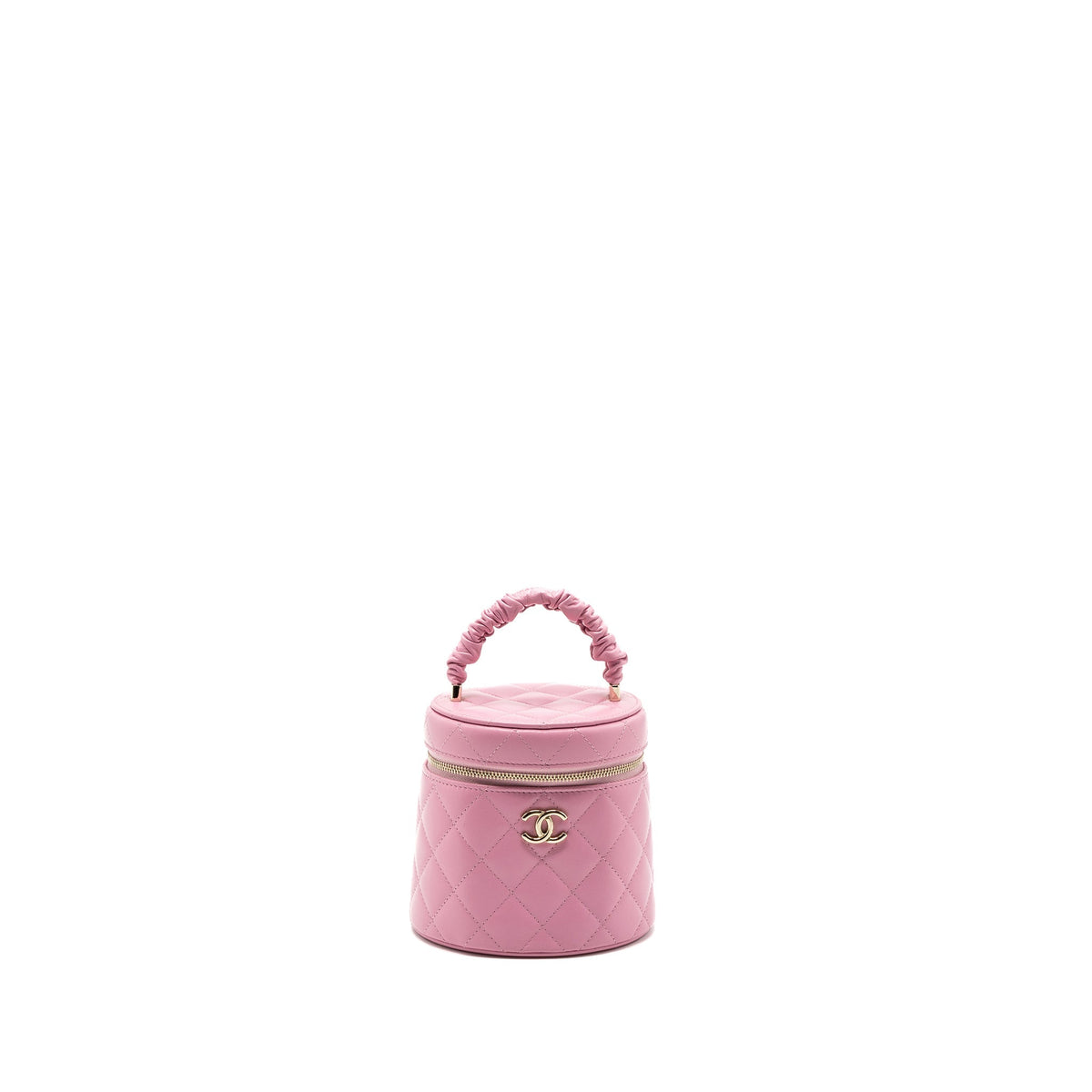 CHANEL TOP HANDLE ROUND VANITY CASE LAMBSKIN PINK LGHW