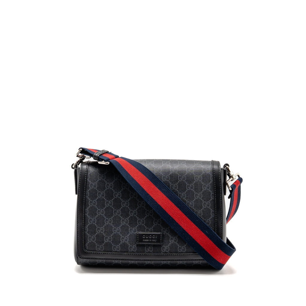 GUCCI MESSENGER BAG GG SUPREME CANVAS BLACK MULTICOLOUR STRAP SHW