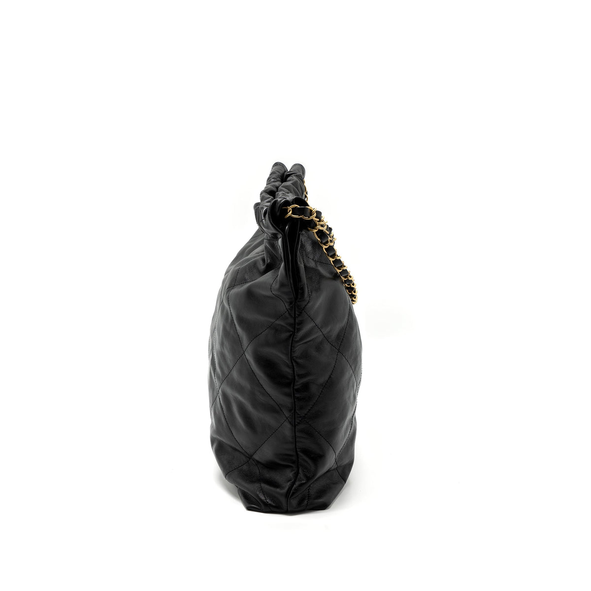 CHANEL MEDIUM 22 BAG SHINY CALFSKIN BLACK BRUSHED GHW(MICROCHIP)