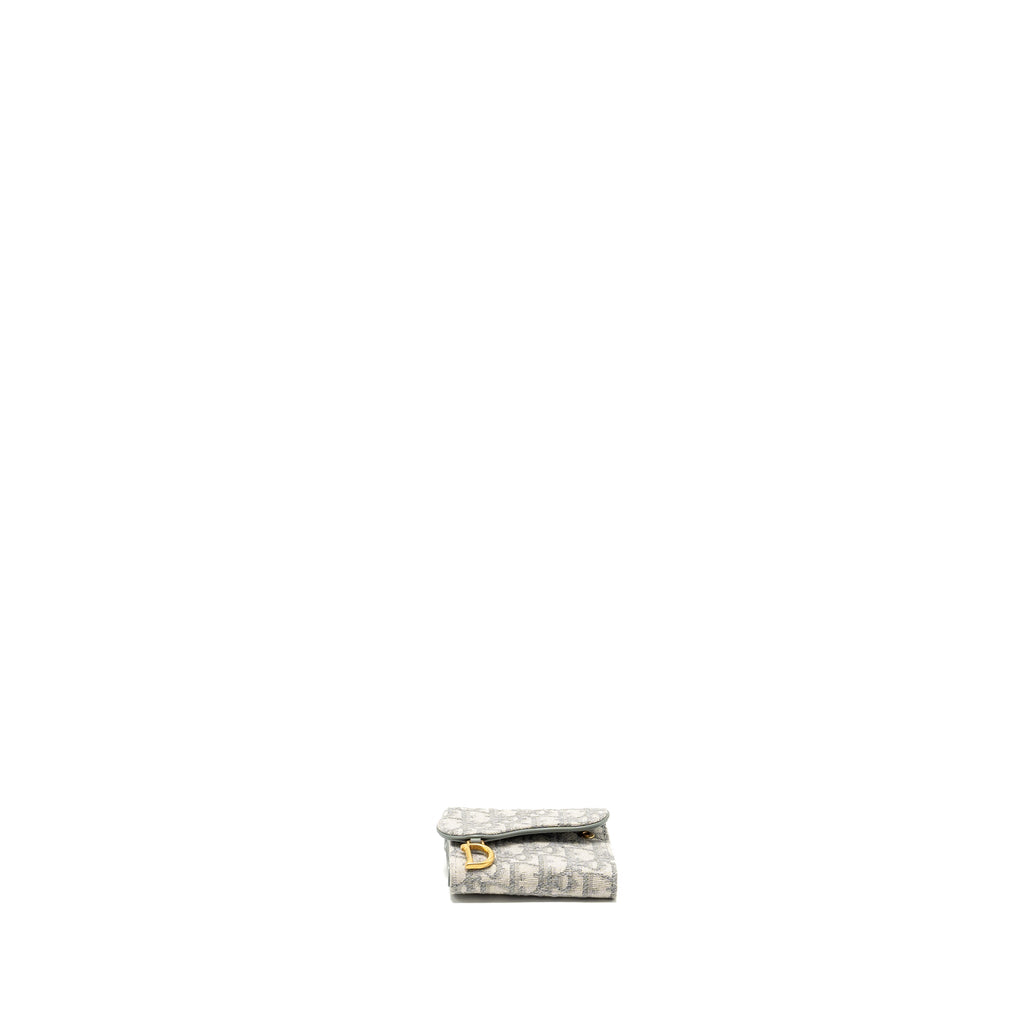 DIOR SADDLE LOTUS WALLET GREY OBLIQUE JACQUARD GHW