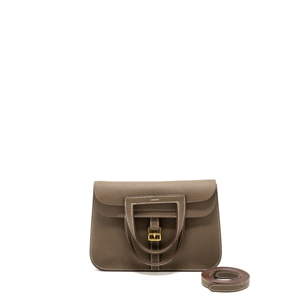 Hermes Halzan 25 Clemence Etoupe GHW