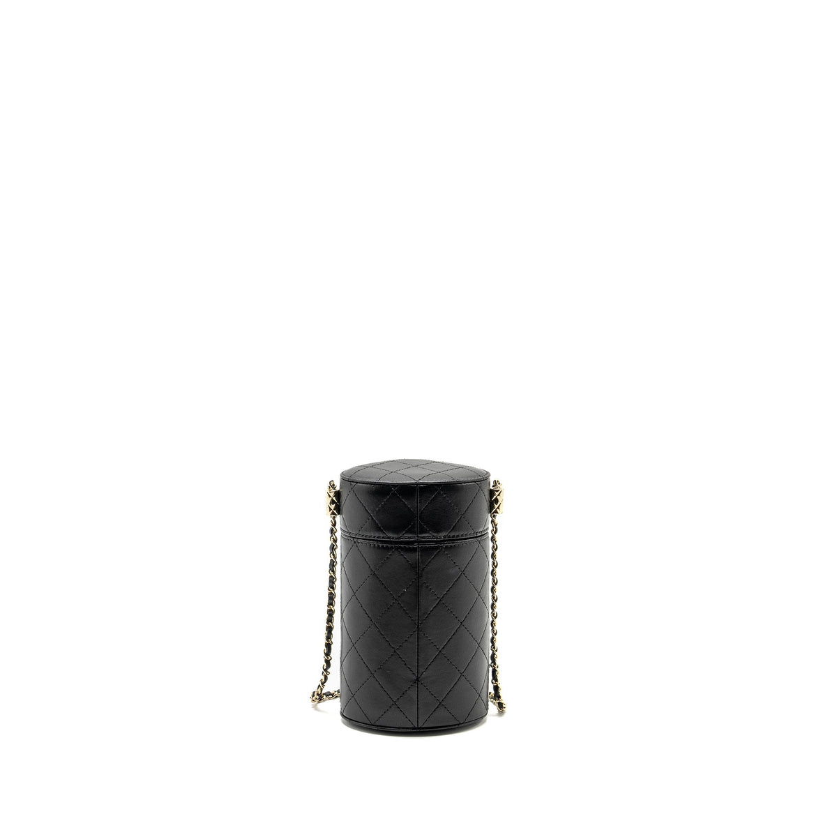CHANEL CC ROUND VANITY CASE WITH CHAIN LAMBSKIN BLACK LGHW