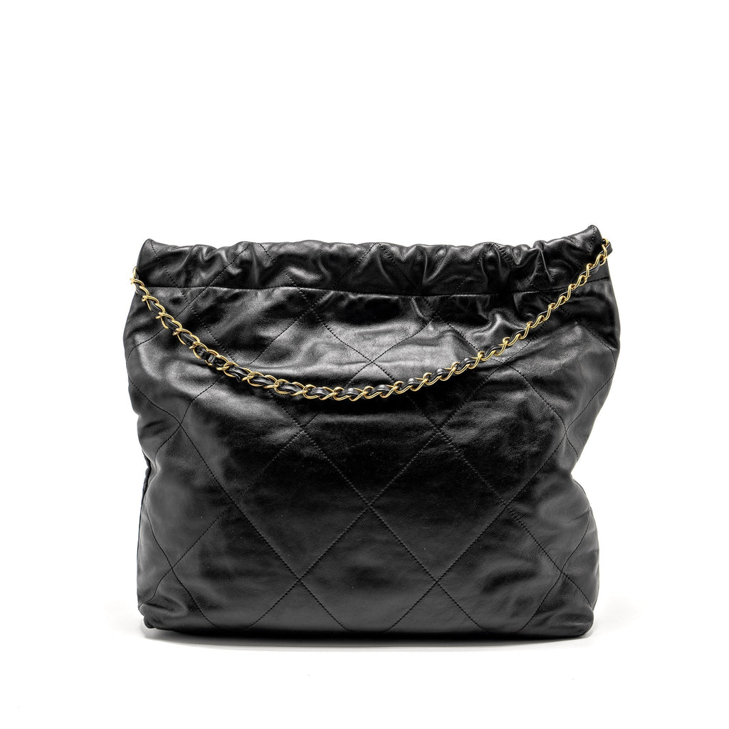CHANEL MEDIUM 22 BAG SHINY CALFSKIN BLACK GHW (MICROCHIP)