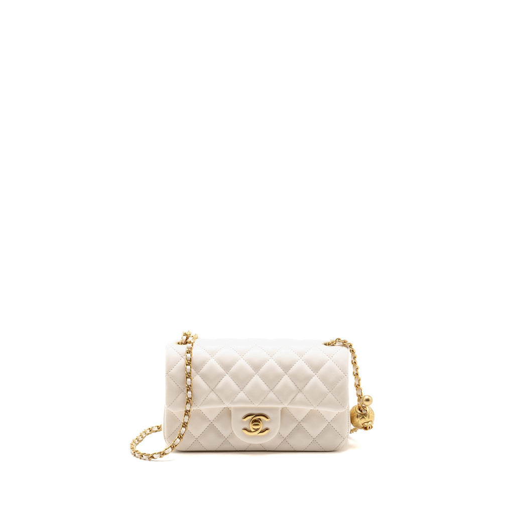 Chanel 26c Pearl Crush mini rectangular flap bag lambskin white GHW (microchip)