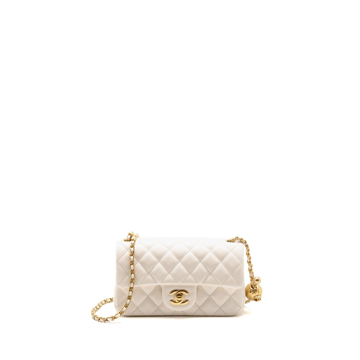Chanel 26c Pearl Crush mini rectangular flap bag lambskin white GHW (microchip)