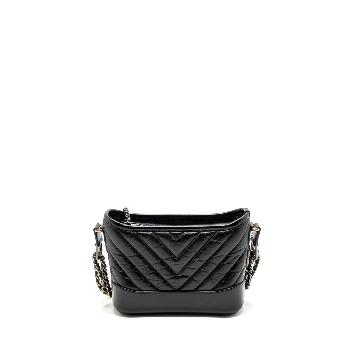 CHANEL SMALL GABRIELLE HOBO BAG CHEVRON AGED CALFSKIN BLACK MULTICOLOUR HARDWARE