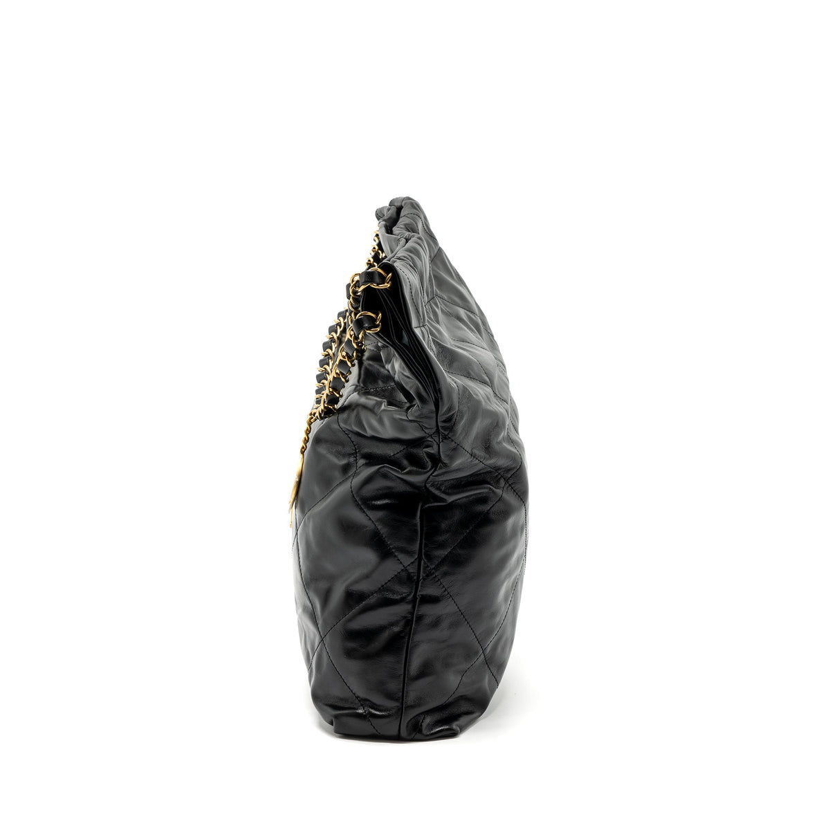 CHANEL MEDIUM 22 BAG SHINY CALFSKIN BLACK GHW (MICROCHIP)