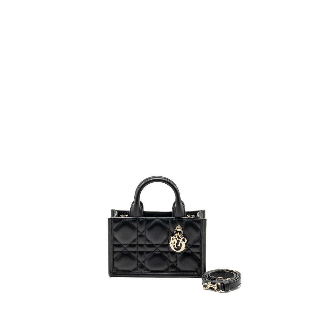 DIOR DIORAMOUR MINI DIOR BOOK TOTE MACROCANNAGE CALFKSIN BLACK LGHW
