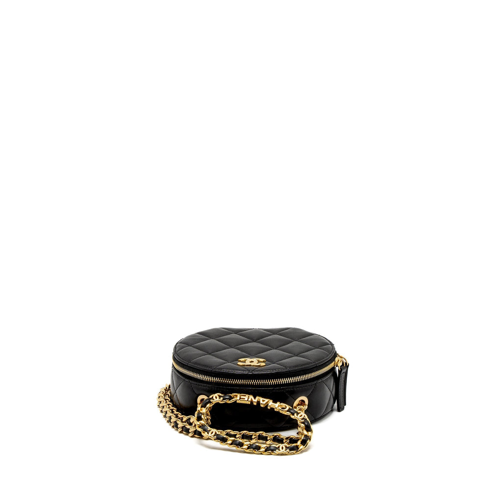 CHANEL ROUND VANITY WITH ROUND HANDLE CROSSBODY BAG LAMBSKIN BLACK GHW (MICROCHIP)