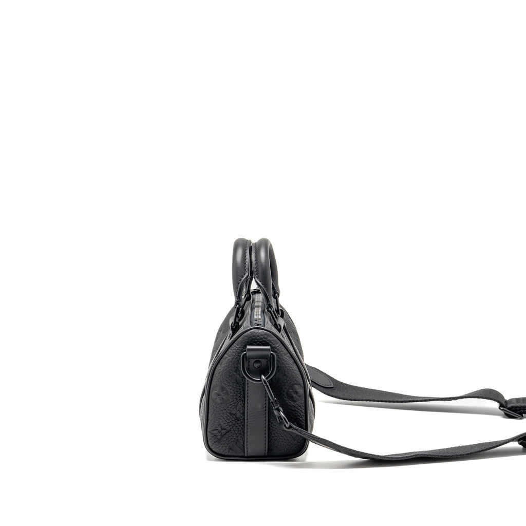 LOUIS VUITTON KEEPALL BANDOULIERE 25 MONOGRAM TAURILLON LEATHER BLACK WITH BLACK HARDWARE