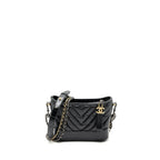 CHANEL SMALL GABRIELLE HOBO BAG CHEVRON AGED CALFSKIN BLACK MULTICOLOUR HARDWARE