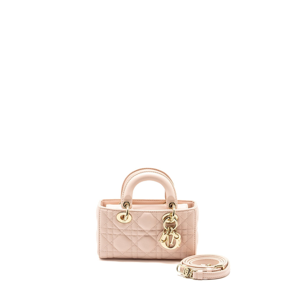 DIOR LADY D-JOY MICRO BAG LAMBSKIN POWDER PINK LGHW