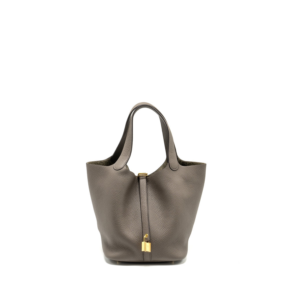Hermes Picotin 22 Lock Bag Clemence Gris Etain GHW