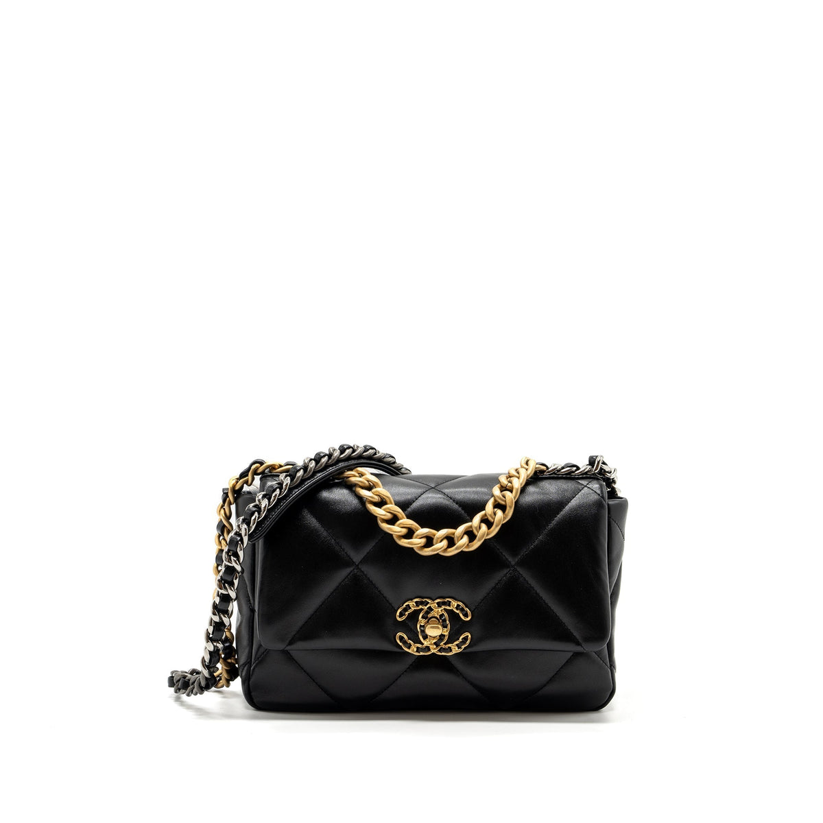 CHANEL SMALL 19 BAG LAMBSKIN BLACK MULTICOLOUR HARDWARE  (MICROCHIP)