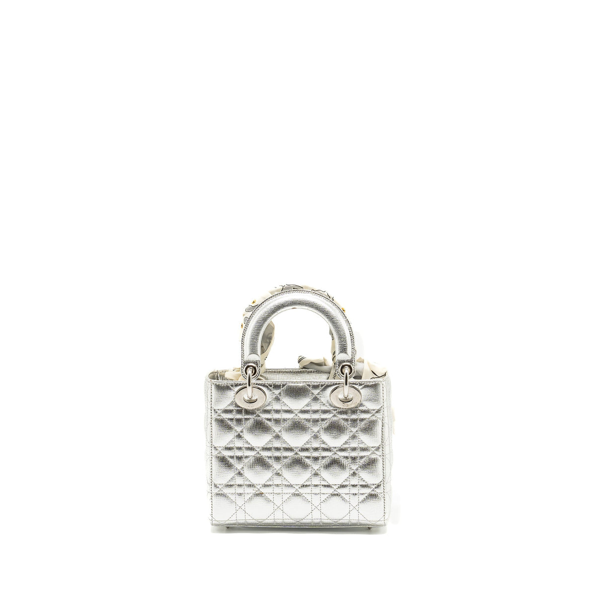 DIOR SMALL MY ABC LADY DIOR CANNAGE CALFSKIN METALLIC SILVER SHW