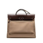 HERMES HERBAG ZIP 39 CANVAS/HUNTER LEATHER ETOUPE/EBENE SHW
