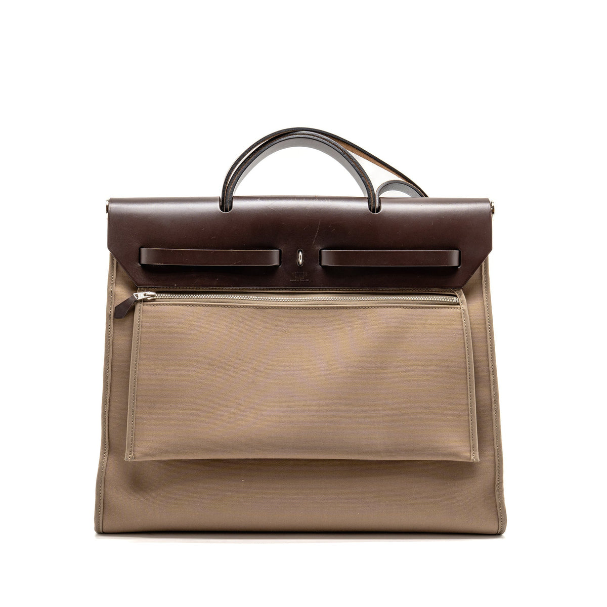 HERMES HERBAG ZIP 39 CANVAS/HUNTER LEATHER ETOUPE/EBENE SHW