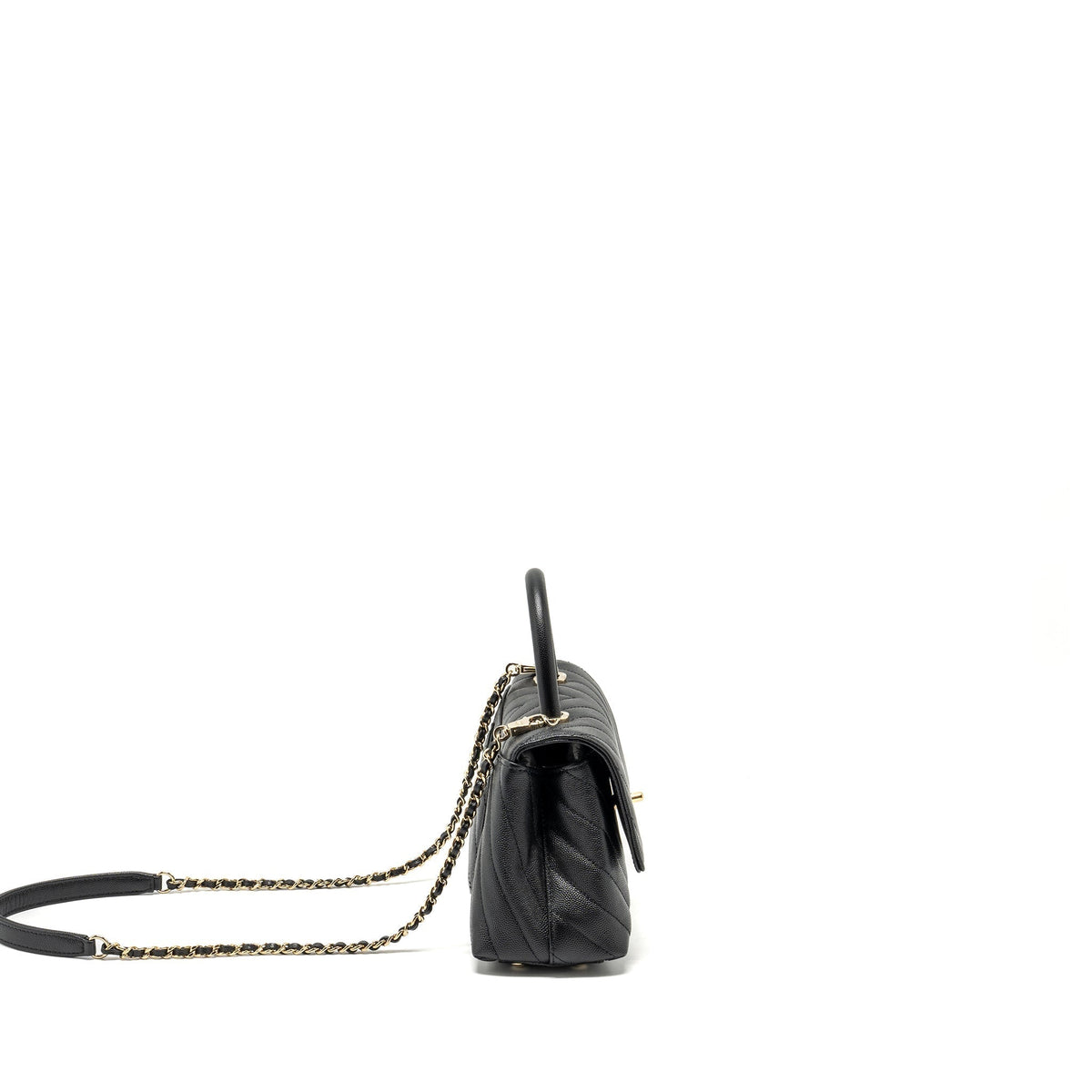 CHANEL SMALL COCO HANDLE CHEVRON CAVIAR BLACK LGHW