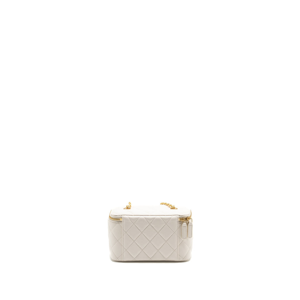 CHANEL LONG VANITY WITH COCO LETTER CHAIN LAMBSKIN WHITE GHW (MICROCHIP)