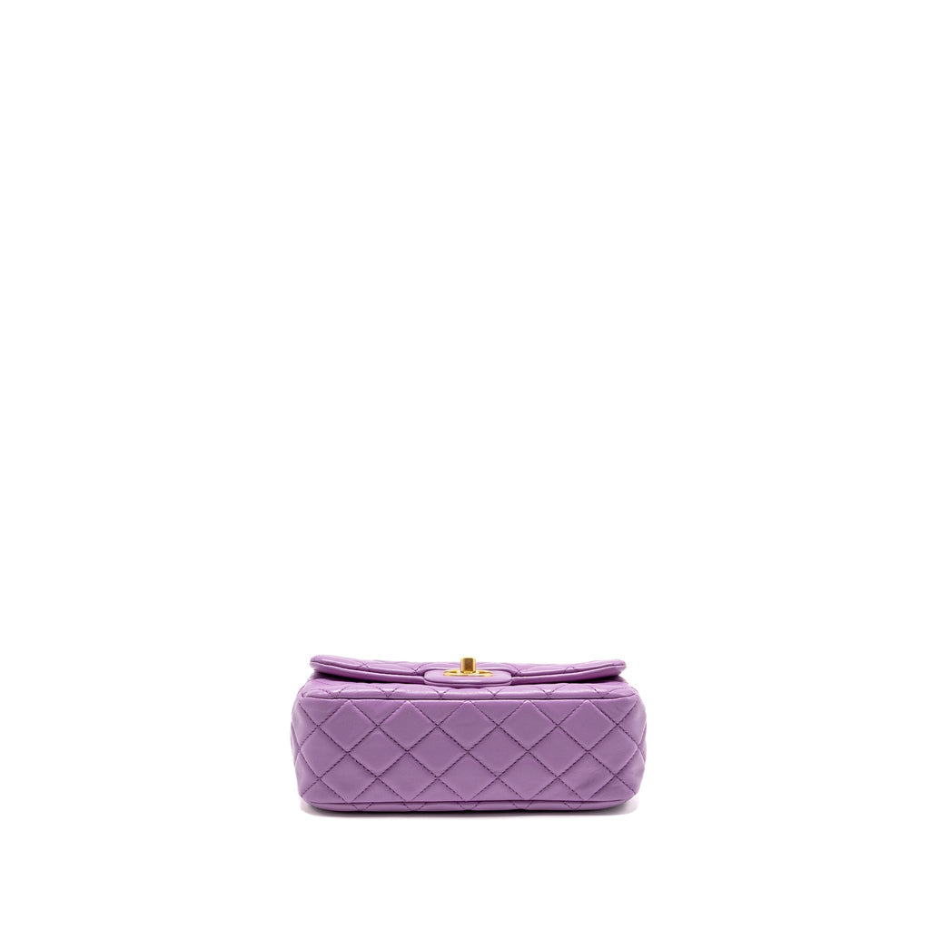CHANEL PEARL CRUSH MINI RECTANGULAR FLAP BAG LAMBSKIN PURPLE GHW (MICROCHIP)