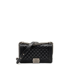CHANEL MEDIUM BOY BAG CAVIAR BLACK SHW (MICROCHIP)
