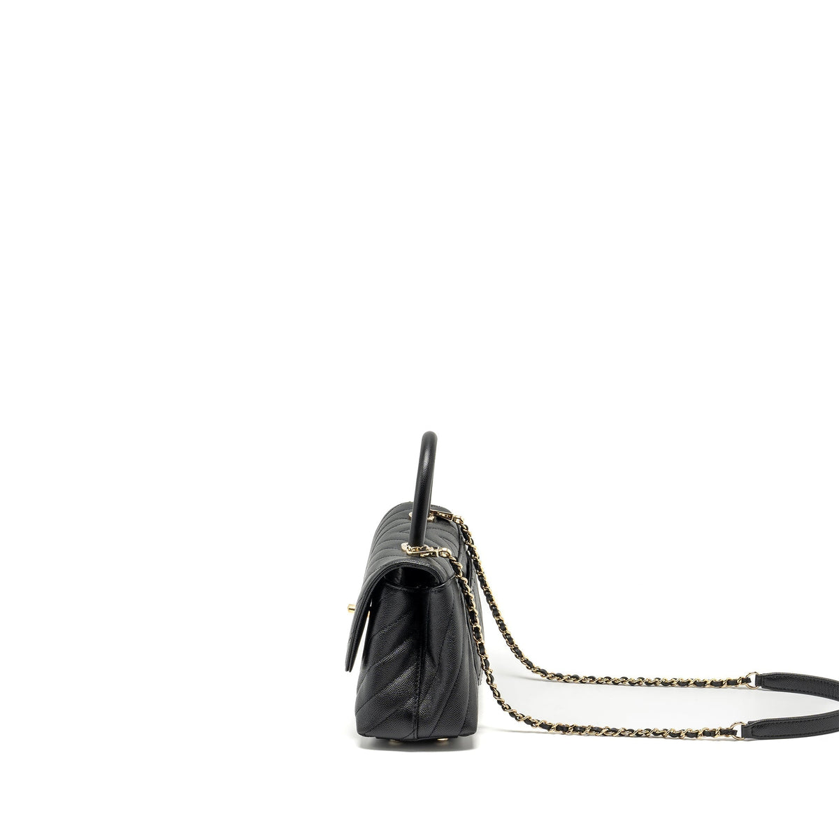 CHANEL SMALL COCO HANDLE CHEVRON CAVIAR BLACK LGHW