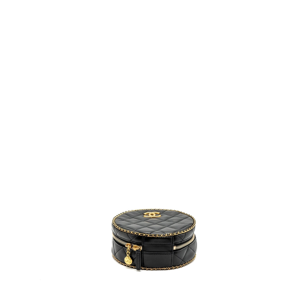 CHANEL ROUND VANITY WITH CHAIN LAMBSKIN BLACK GHW (MICROCHIP) NO
