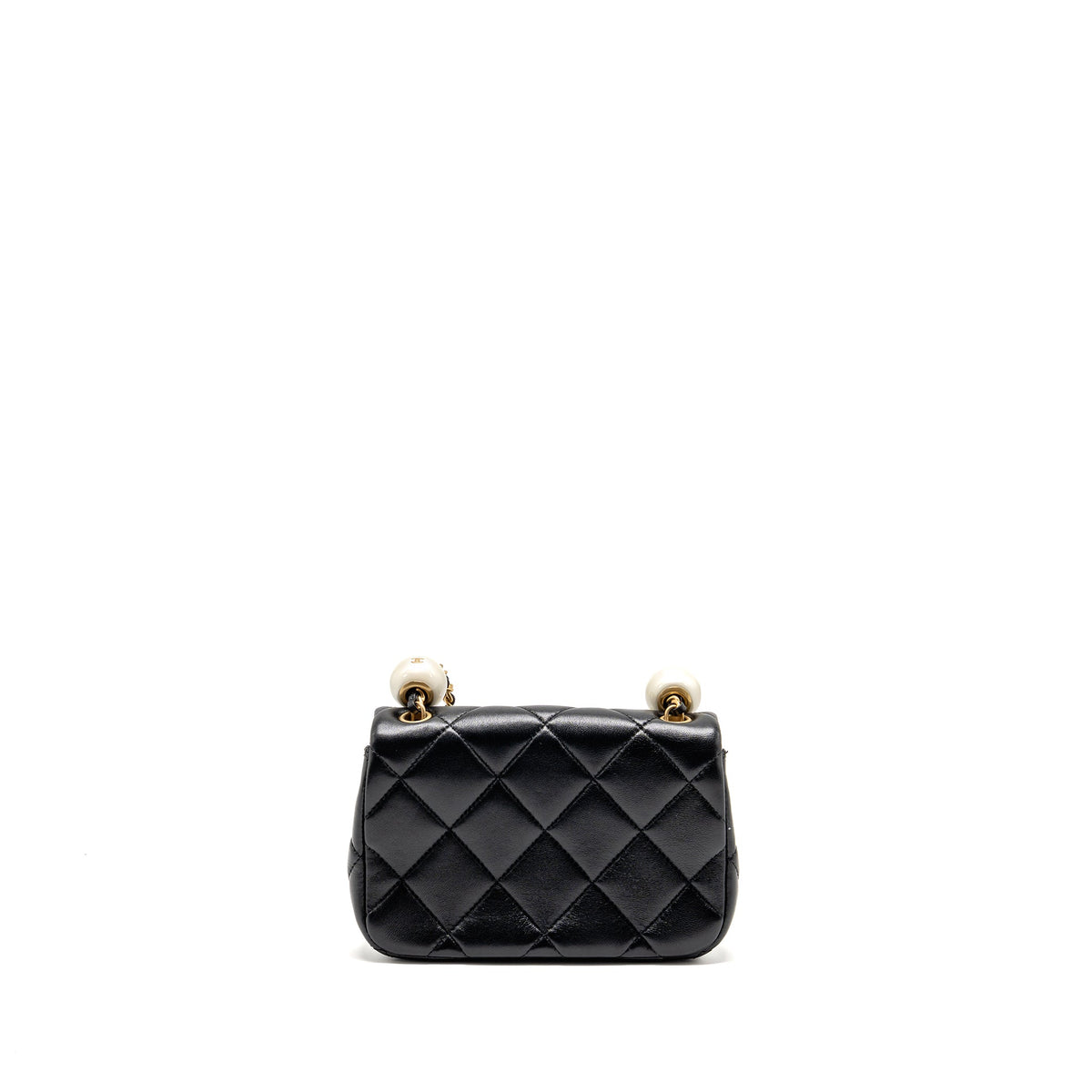 CHANEL 24S PEARL ADJUSTABLE CHAIN MINI FLAP BAG LAMBSKIN BLACK GHW (MICROCHIP)