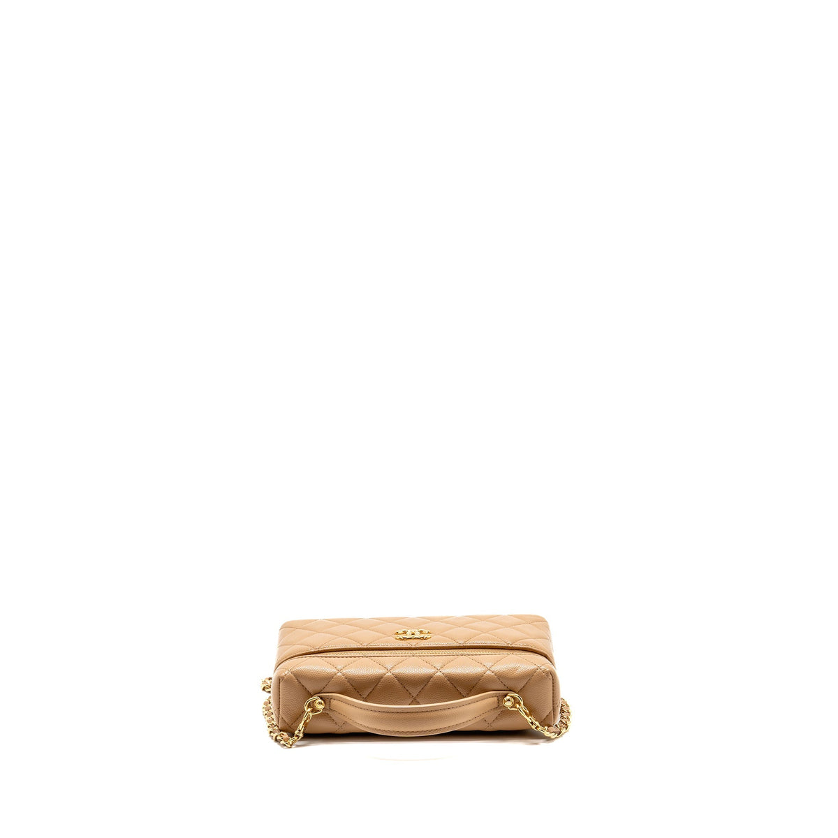 Chanel top handle vanity clutch with chain caviar beige LGHW (microchip)