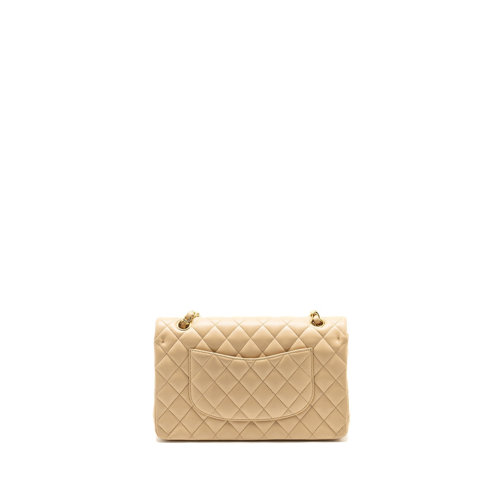 CHANEL MEDIUM CLASSIC DOUBLE FLAT BAG LAMBSKIN BEIGE GHW