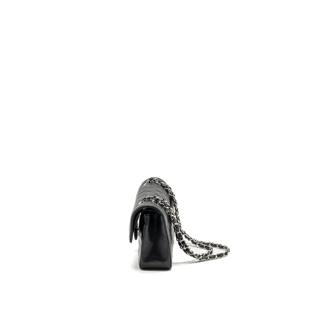 CHANEL SMALL CLASSIC DOUBLE FLAP BAG CAVIAR BLACK SHW (MICROCHIP)