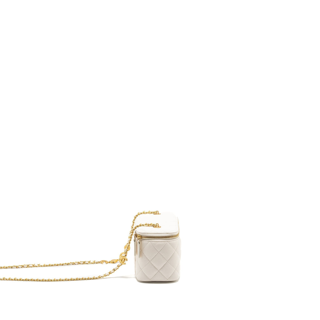 CHANEL LONG VANITY WITH COCO LETTER CHAIN LAMBSKIN WHITE GHW (MICROCHIP)