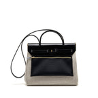 HERMES HERBAG 31 ZIP BAG QUADRILLE VIKING CANVAS/HUNTER LEATHER ECRU-BLANC/BLACK GHW