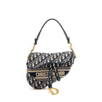 DIOR MEDIUM SADDLE BAG OBLIQUE EMBROIDERY CANVAS BLUE GHW