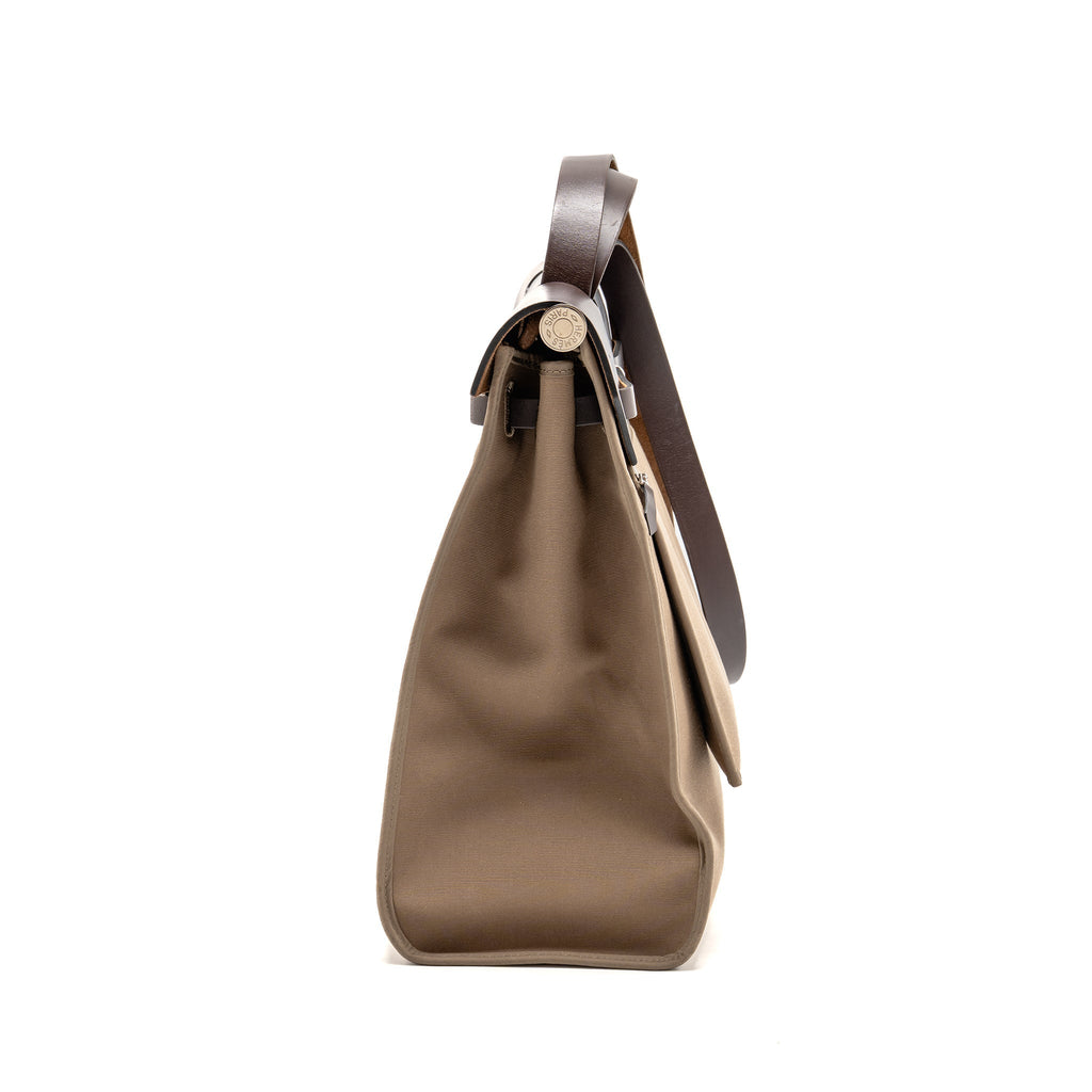 HERMES HERBAG ZIP 39 CANVAS/HUNTER LEATHER ETOUPE/EBENE SHW