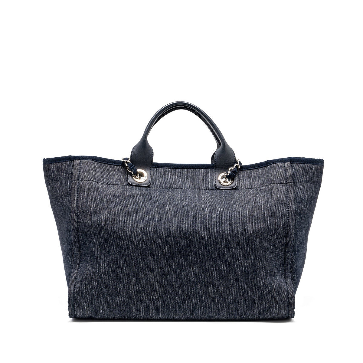 CHANEL DEAUVILLE TOTE BAG DENIM/CALFSKIN DARK BLUE SHW